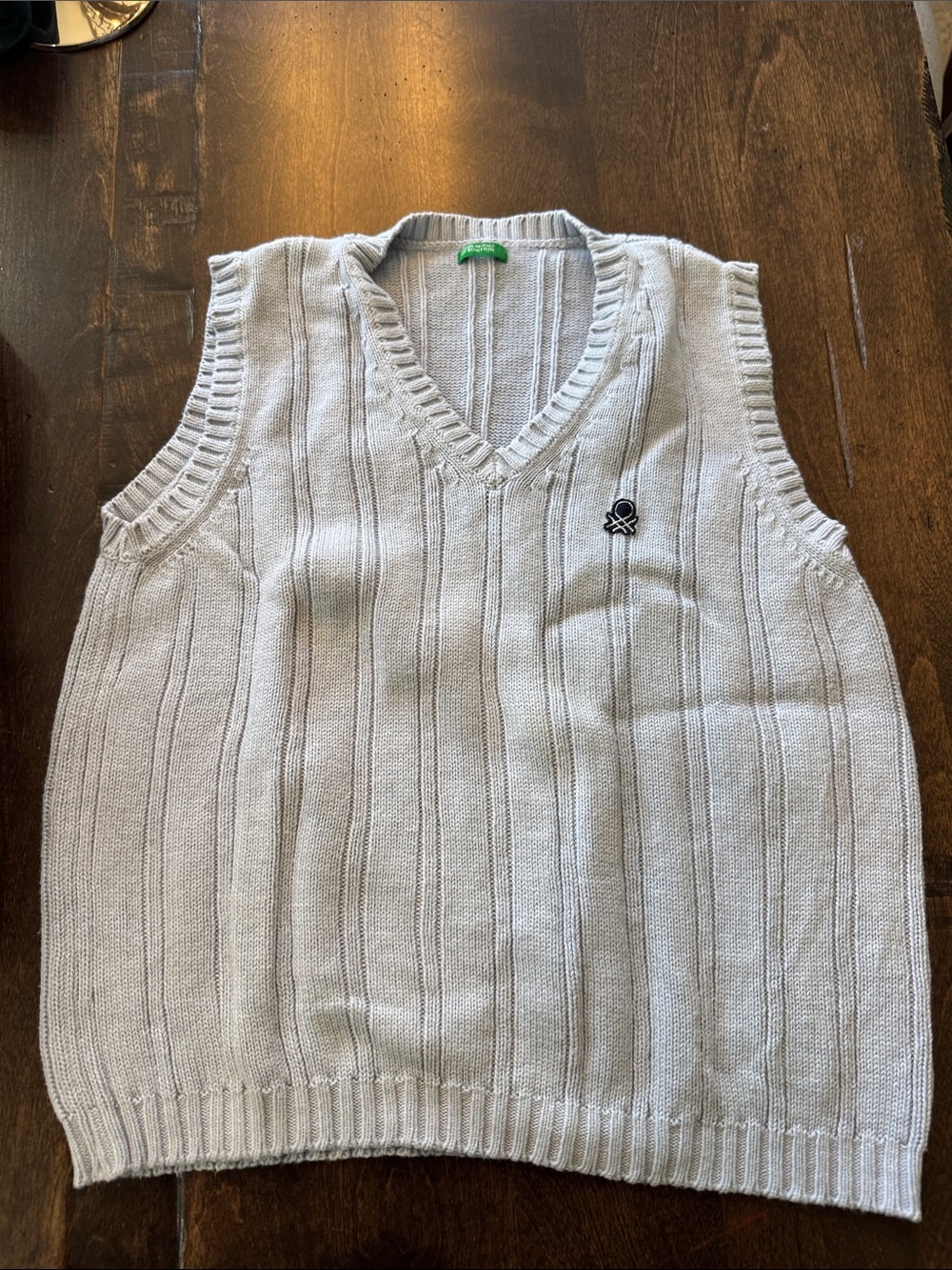 United Colors Of Benetton Light Gray V-Neck Cable Knit Sweater Vest
